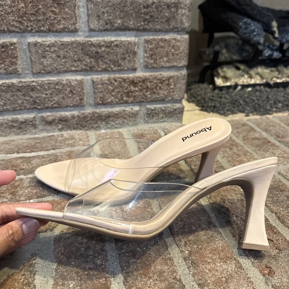 Abound Alana Block Heel Slide Sandals Open Toe Women's Clear BeigeCream Size 10M